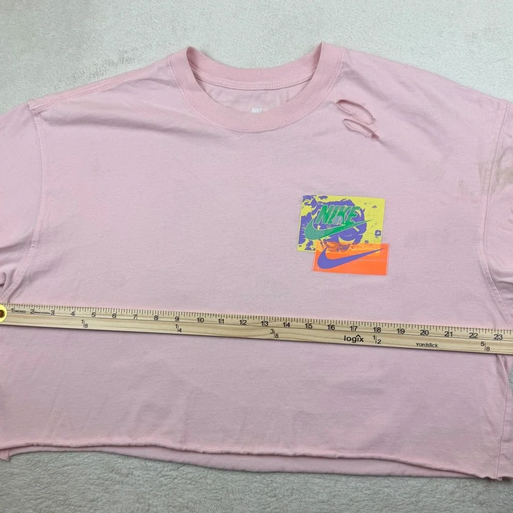 Nike Graphic Cropped T-Shirt Loose Fit Large Distressed REWORKED!